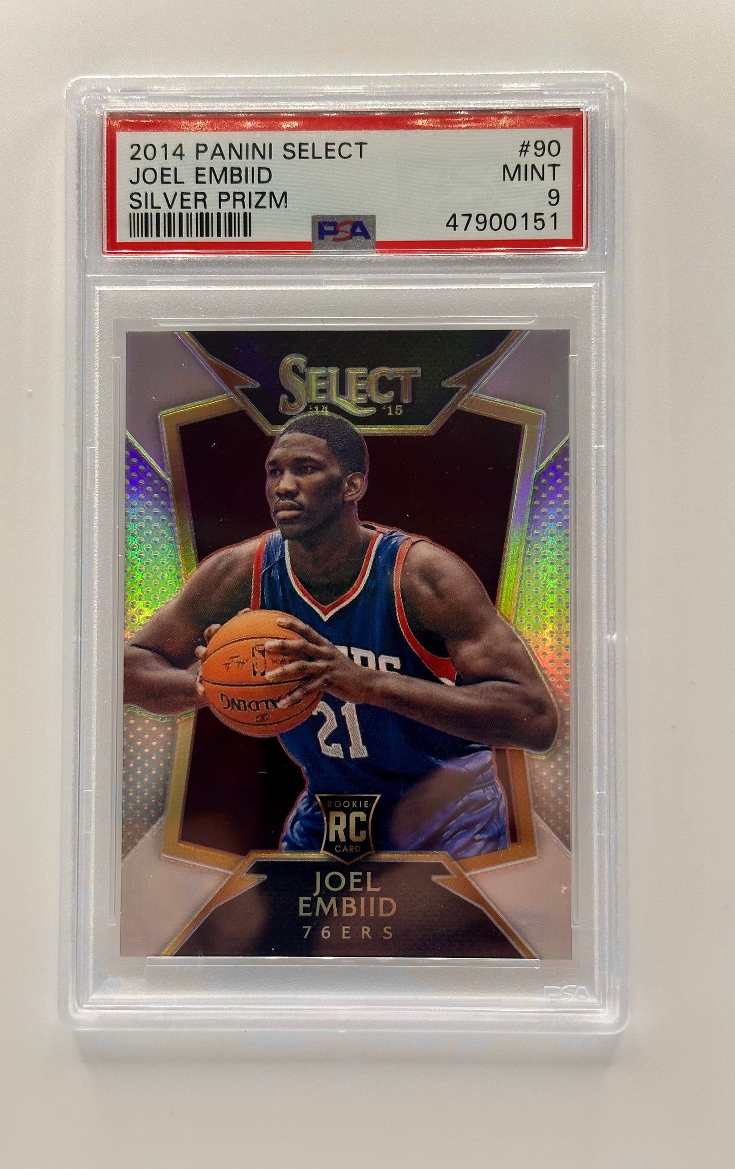 Joel Embiid 2014 Panini Select SILVER Prizm #90 Rookie RC PSA 9 Philadelphia 76ers